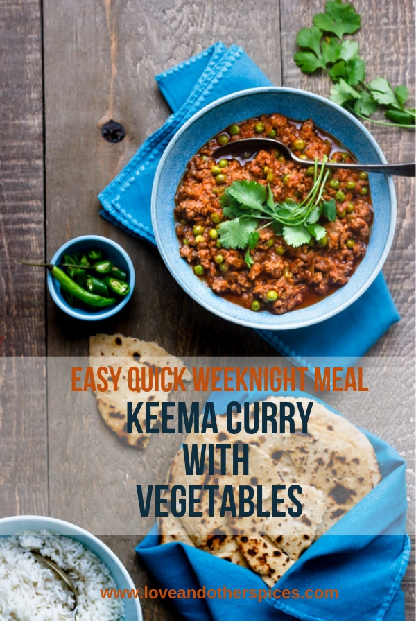 Keema curry with vegetables served with rice or roti