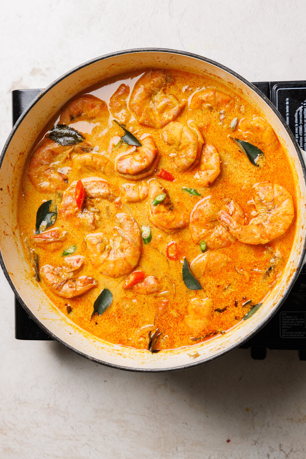 finished sri lankan prawn curry with coconut milk.
