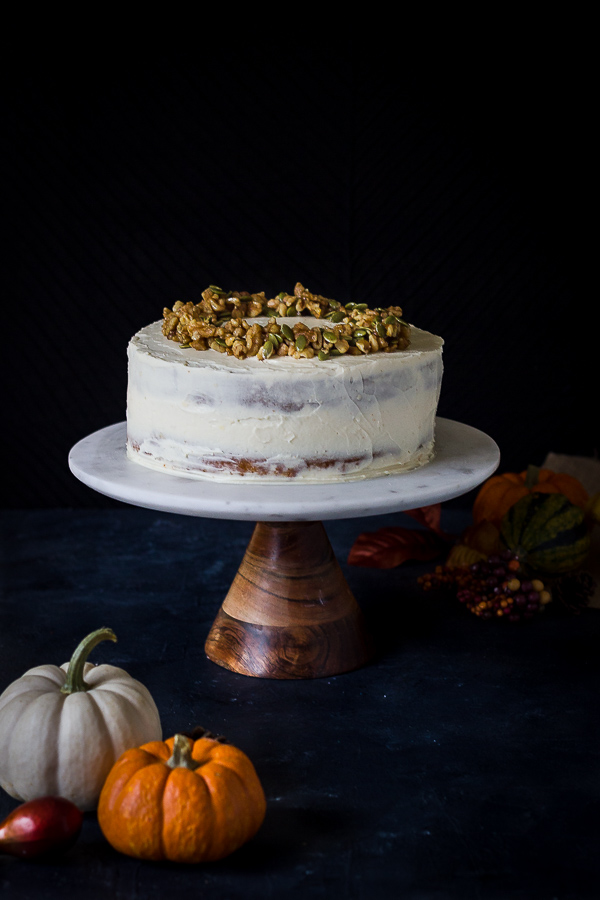 Gluten free pumpkin layer cake with cream cheese frosting