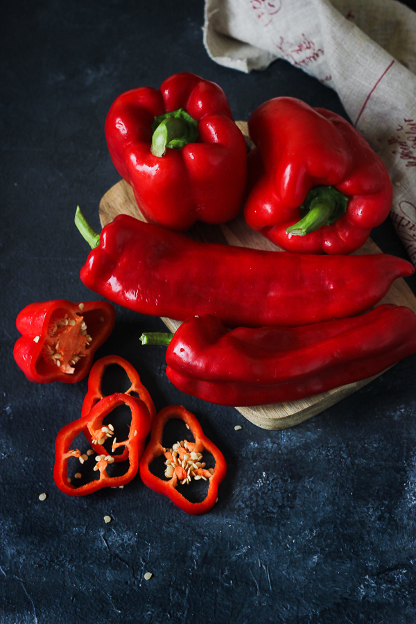 Red bell peppers and sweet chili peppers