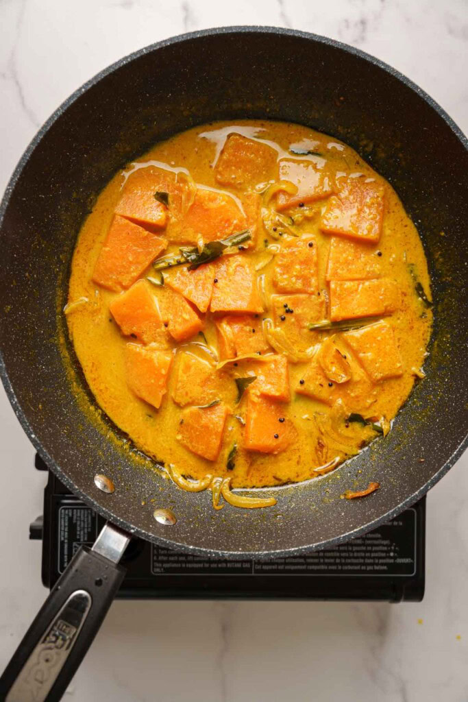 the sri lankan pumpkin curry in the pot.