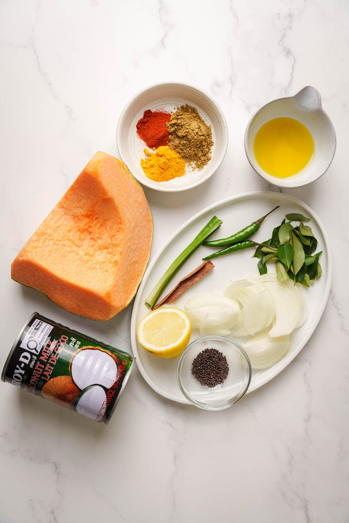 ingredients for pumpkin curry.
