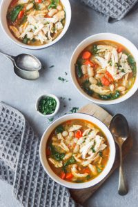 instant pot chicken quinoa veggie soup in bowls