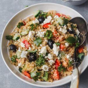 mediterranean quinoa salad in a bowl
