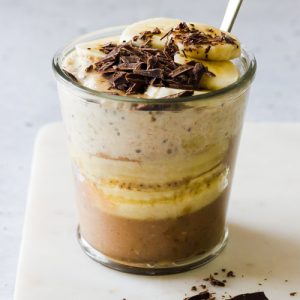 Healthy chocolate banana overnight oats in a jar