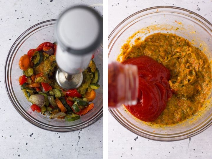 making of roasted vegetable and tomato pasta sauce