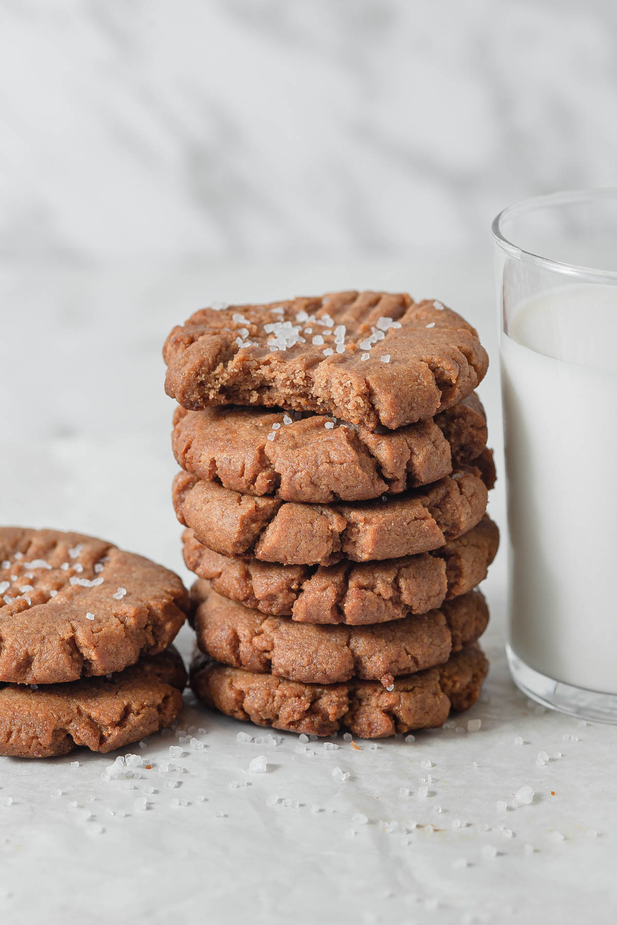 keto peanut butter cookies with a glass of milk