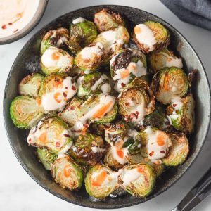 air fryer brussel sprouts with spicy mayo sauce