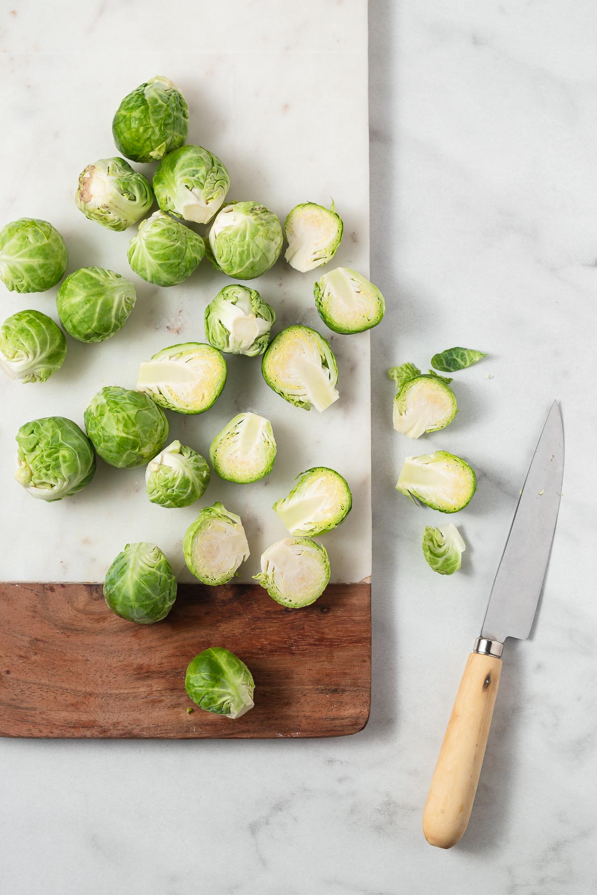 trimmed and cut brussel sprouts