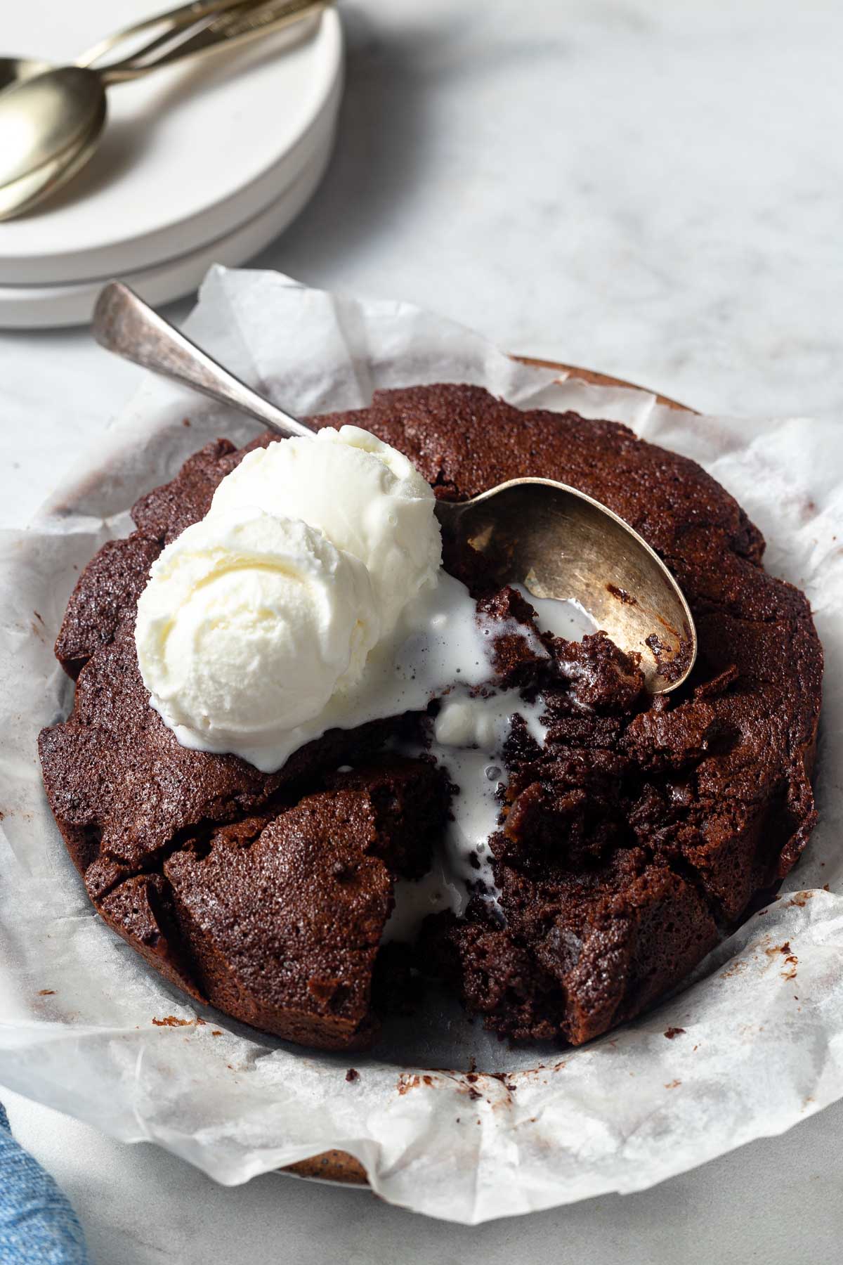 brownies with ice cream on a plate