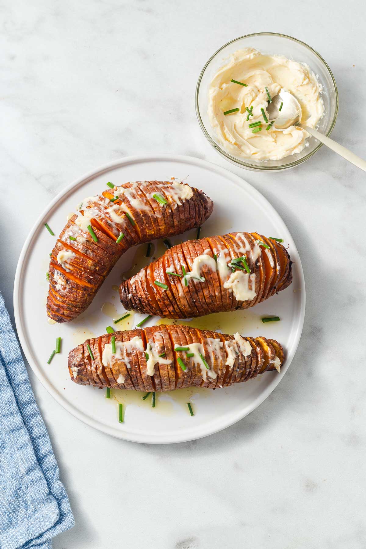 air fryer hasselback sweet potatoes with whipped butter