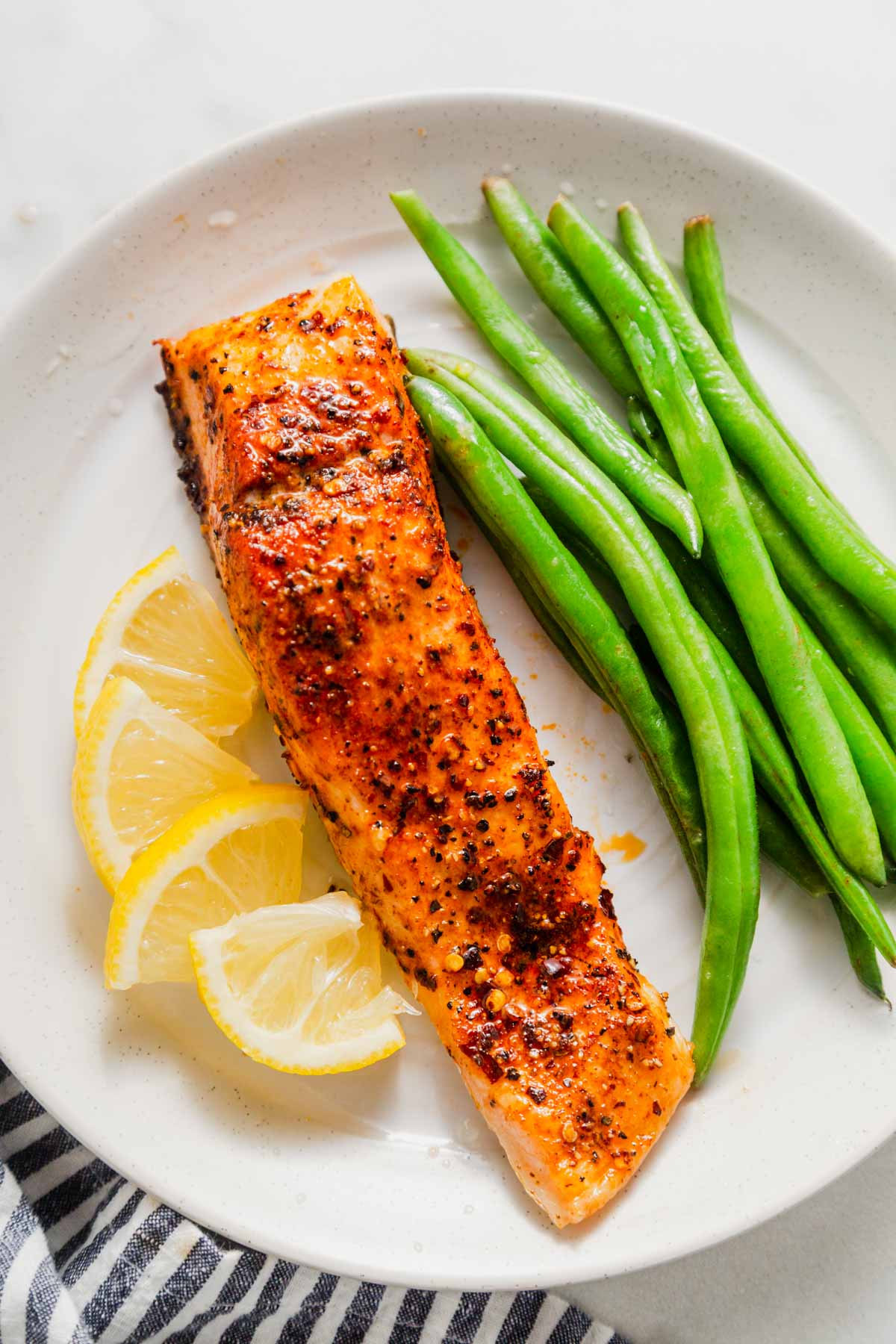 air fryer salmon on a plate.