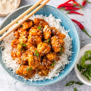air fryer general tso's chicken with rice