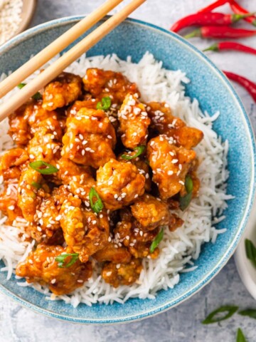 air fryer general tso's chicken with rice