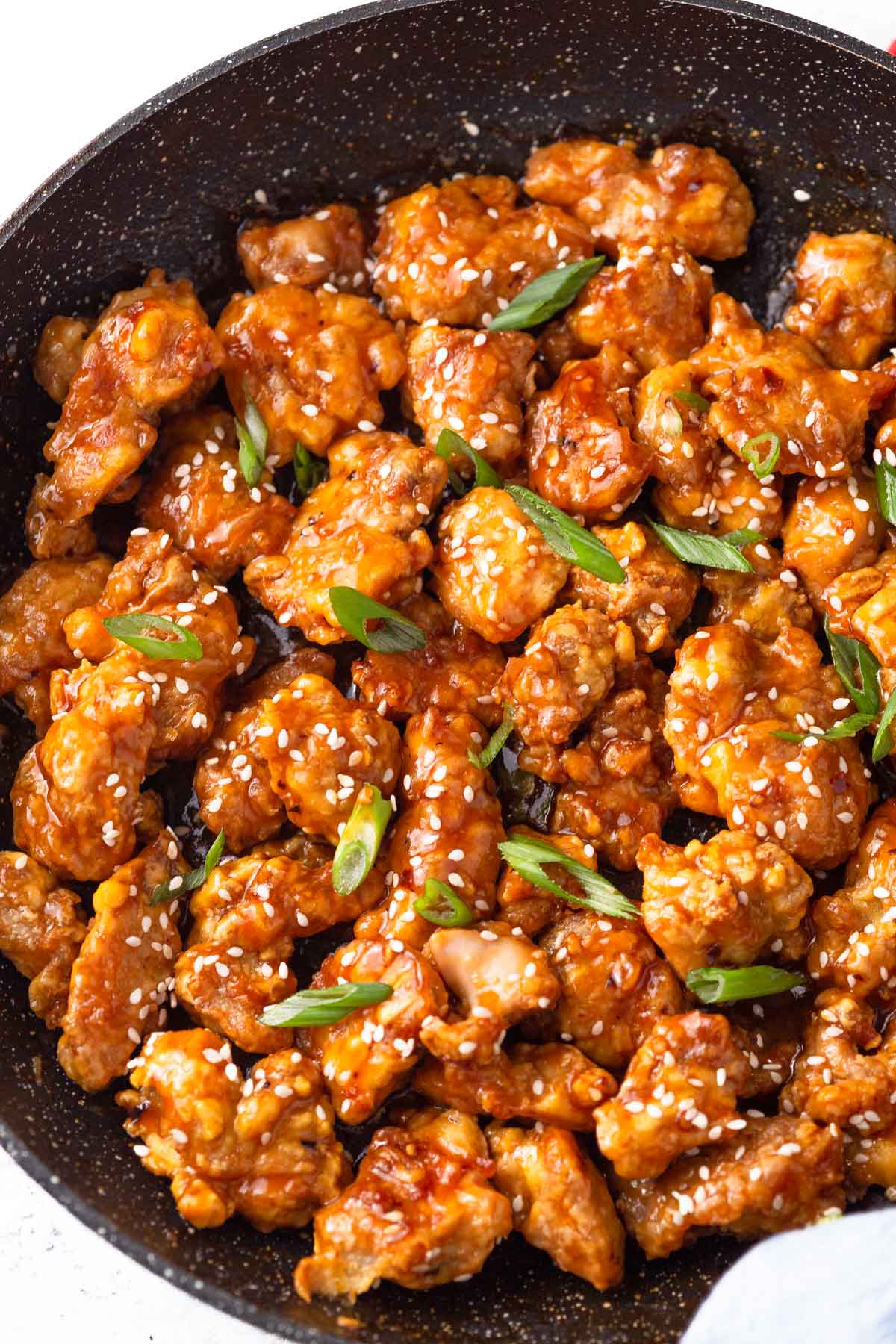 air fryer general tso's chicken in the skillet