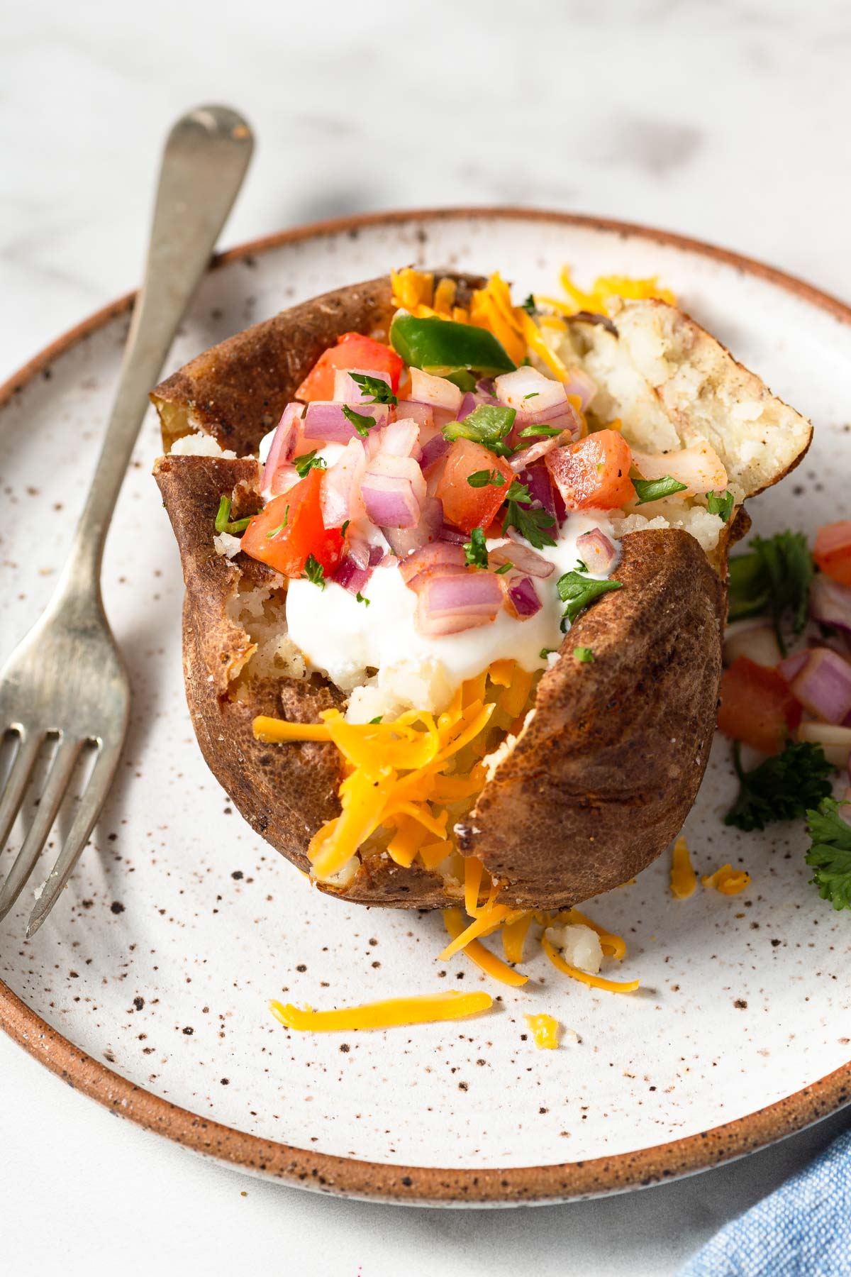baked potatoes in the air fryer with toppings