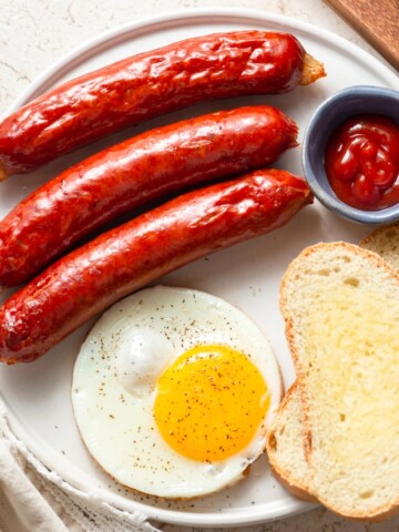 air fried sausages withtwo toasts and an egg