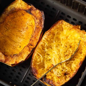 cooked spaghetti squash in the air fryer.