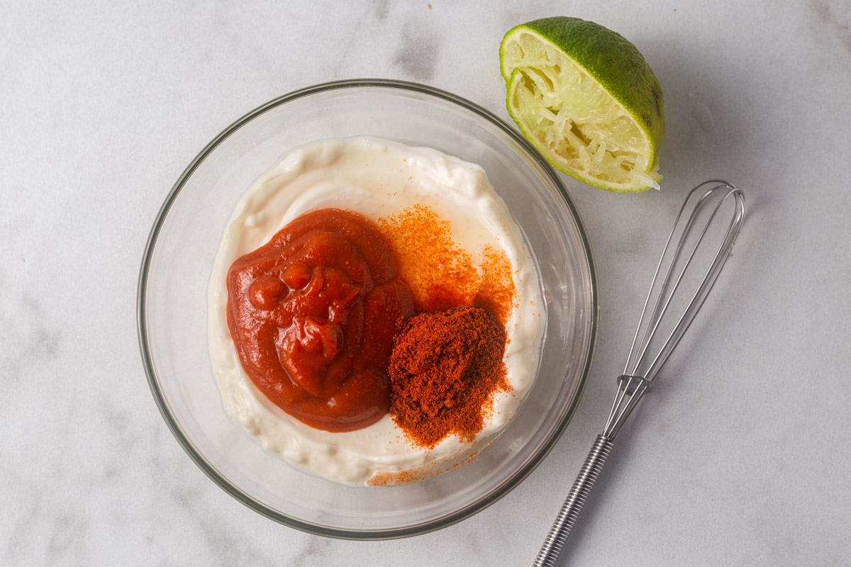 spicy mayo sauce ingredients in a bowl.