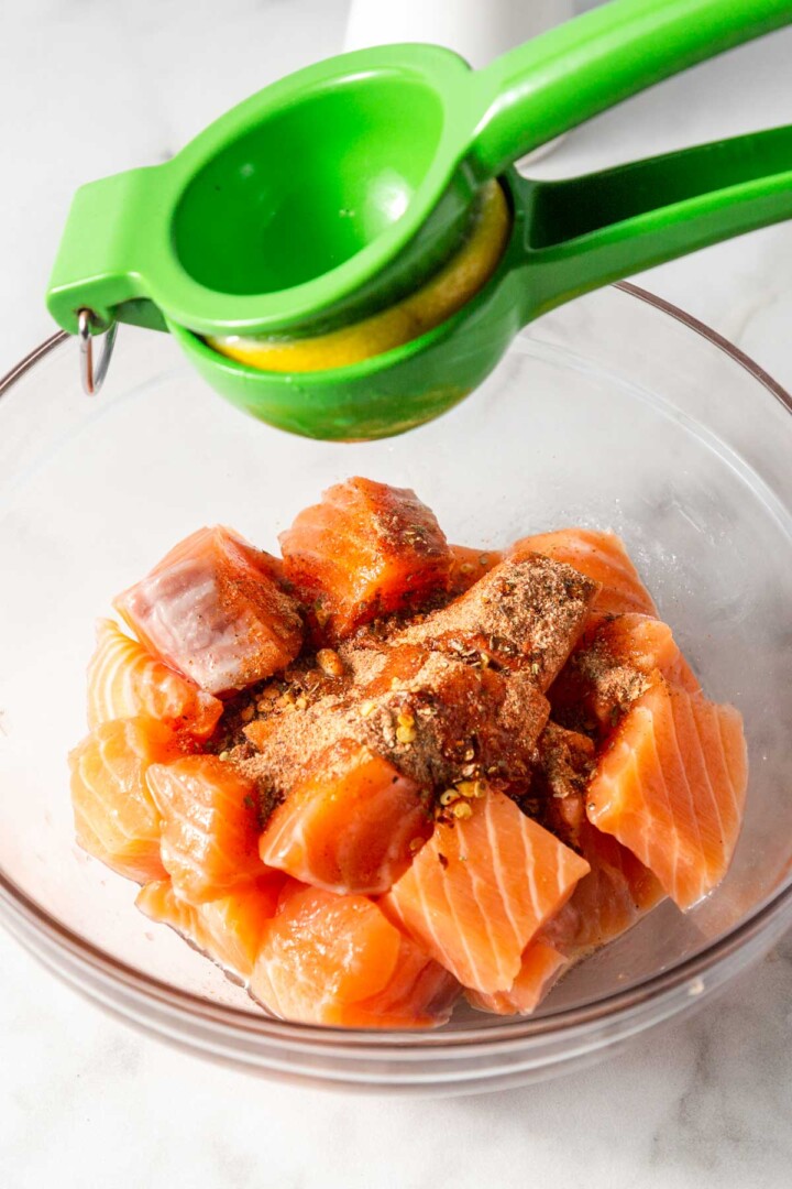 Spicy Cajun Air Fryer Salmon Bites