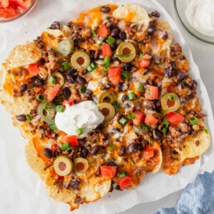 air fryer nachos with taco meat.