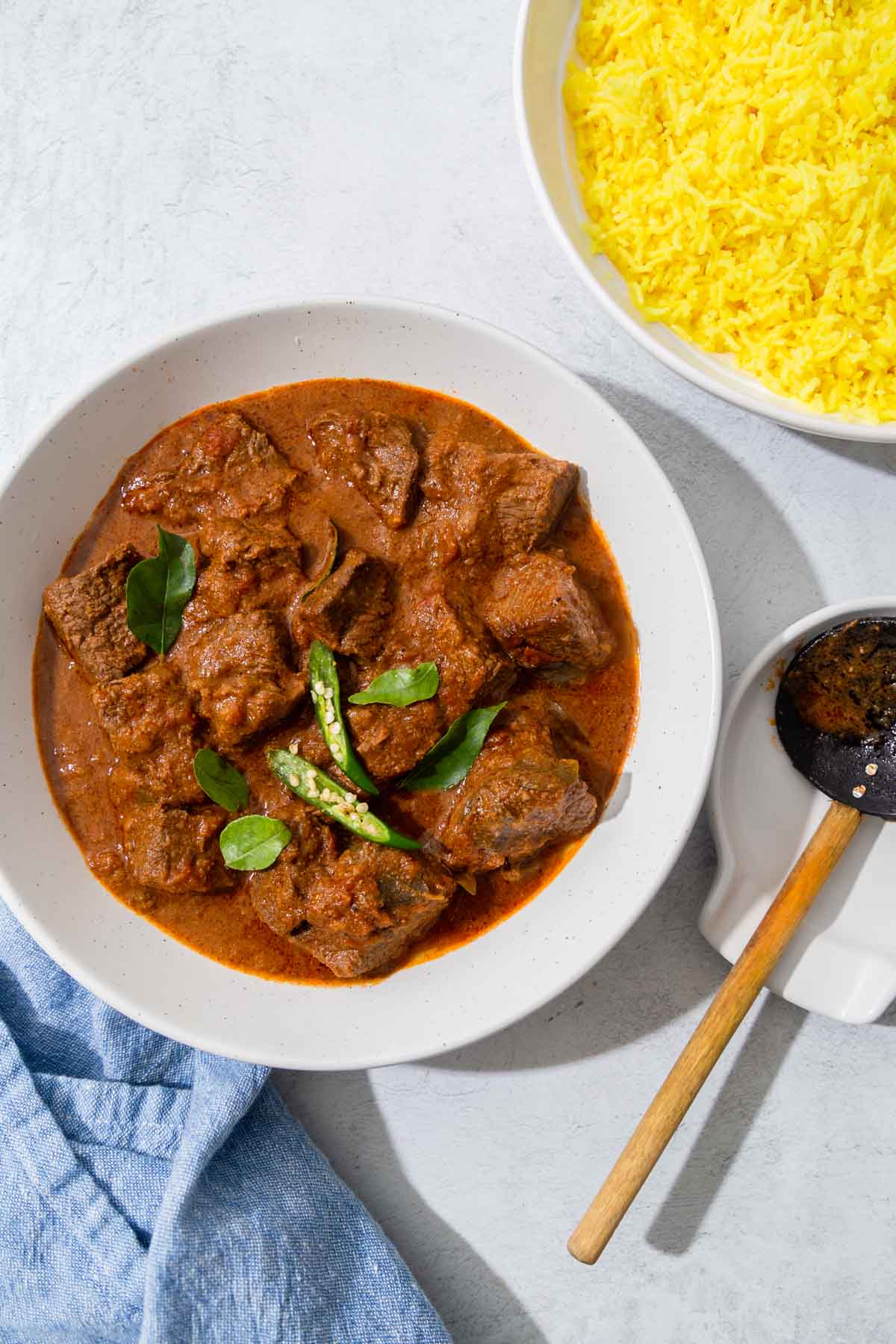 beef curry with yellow rice.