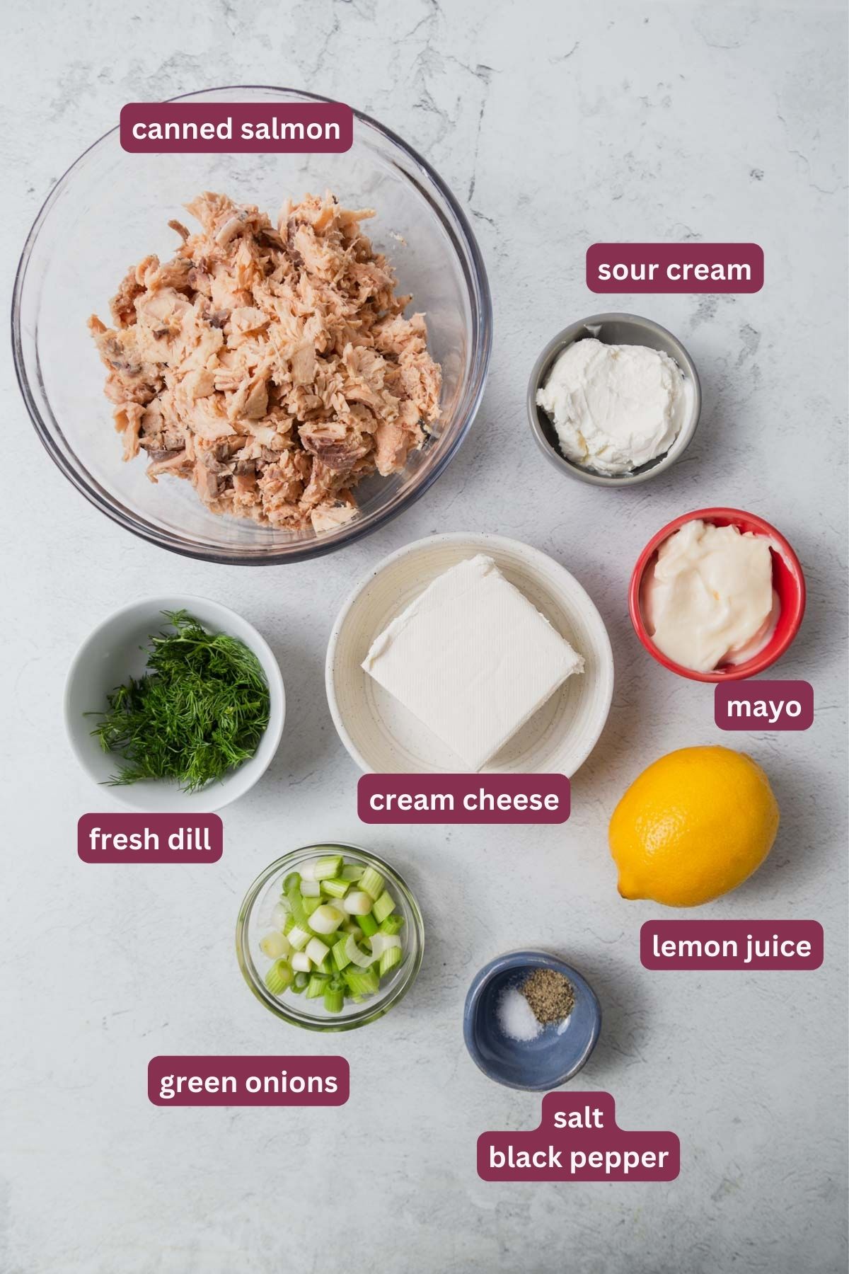 ingredients for canned salmon dip.