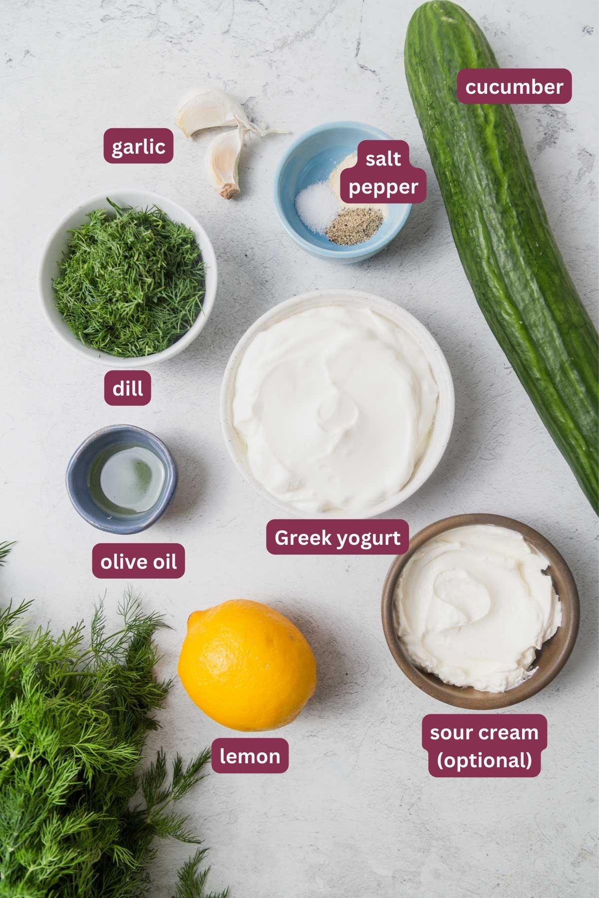 ingredients for tzatziki sauce recipe.