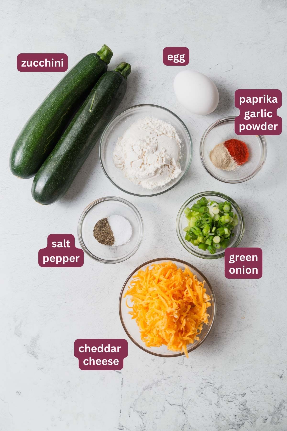 ingredients for air fryer zucchini fritters.
