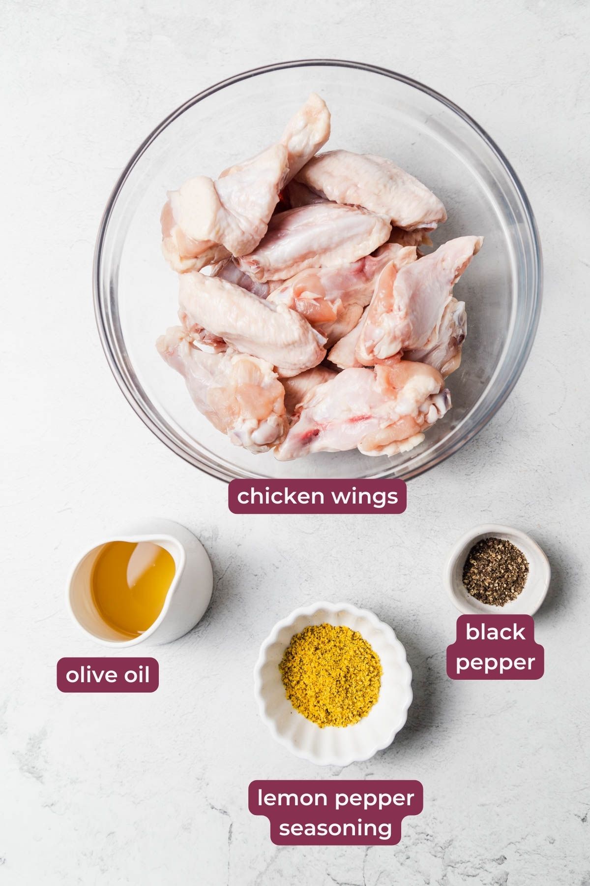 ingredients for air fryer lemon pepper chicken wings.