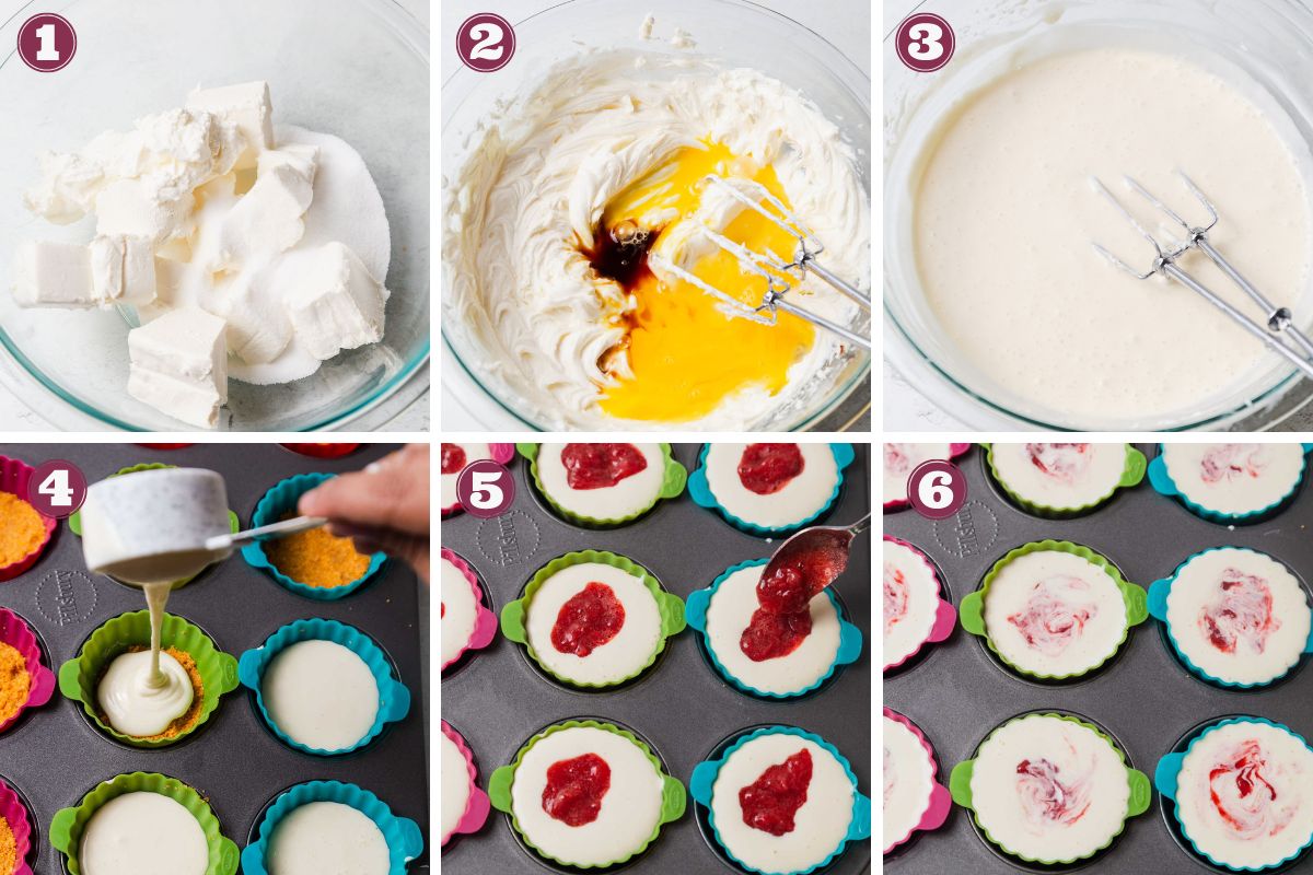 how to make the cheesecake filling for the mini strawberry cheesecake.