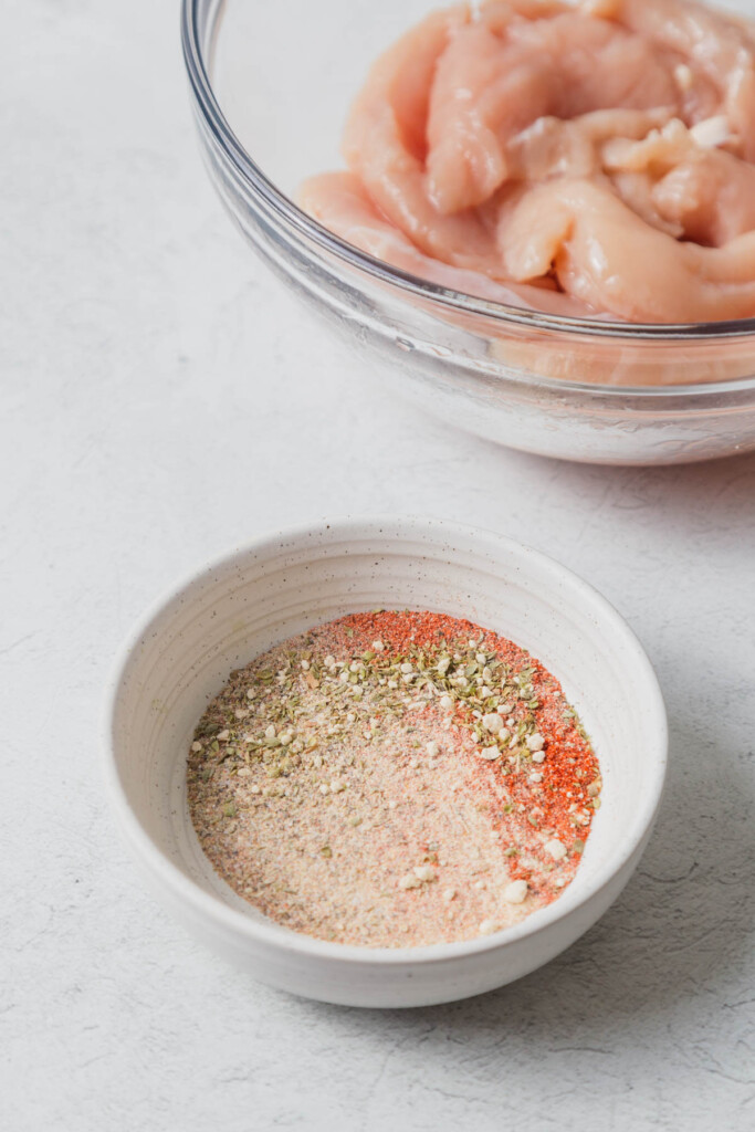 seasoning mix for chicken tenders in a small bowl.