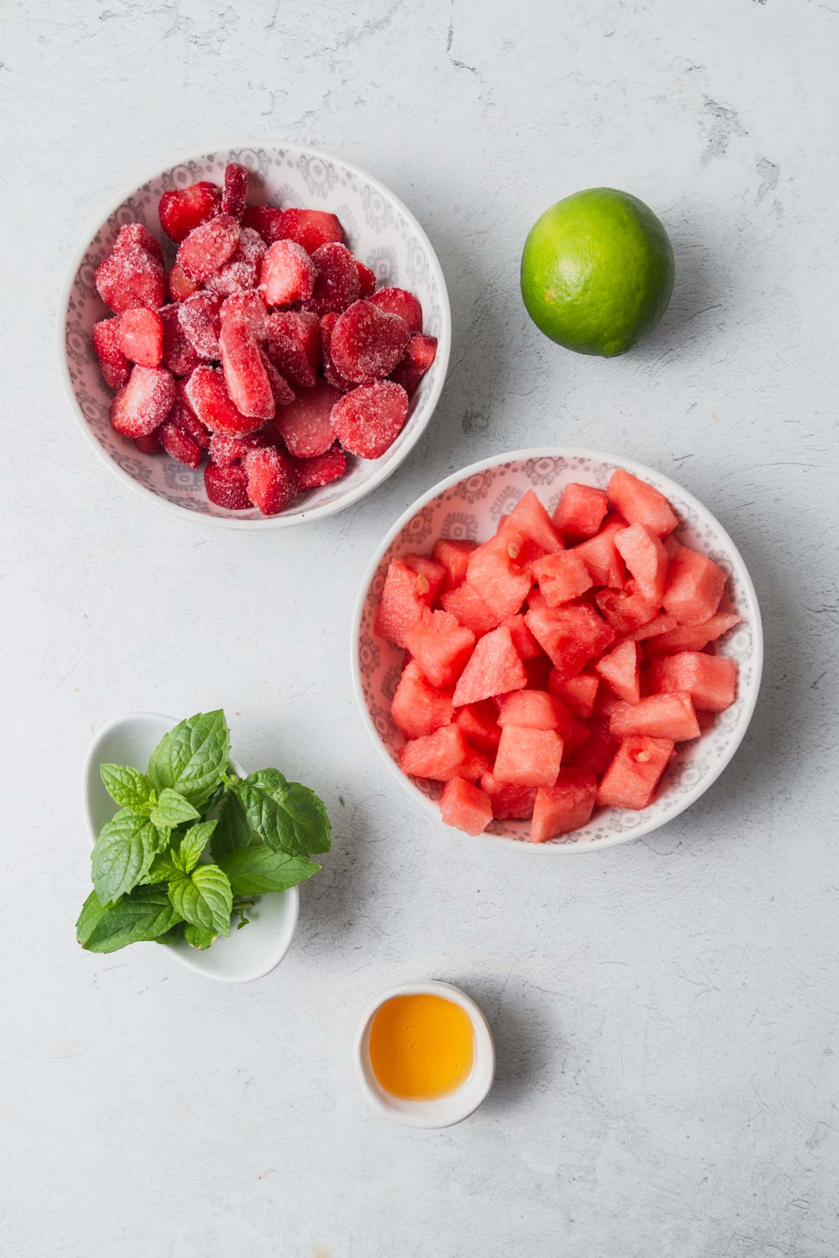 ingredients for strawberry watermelon smoothie.