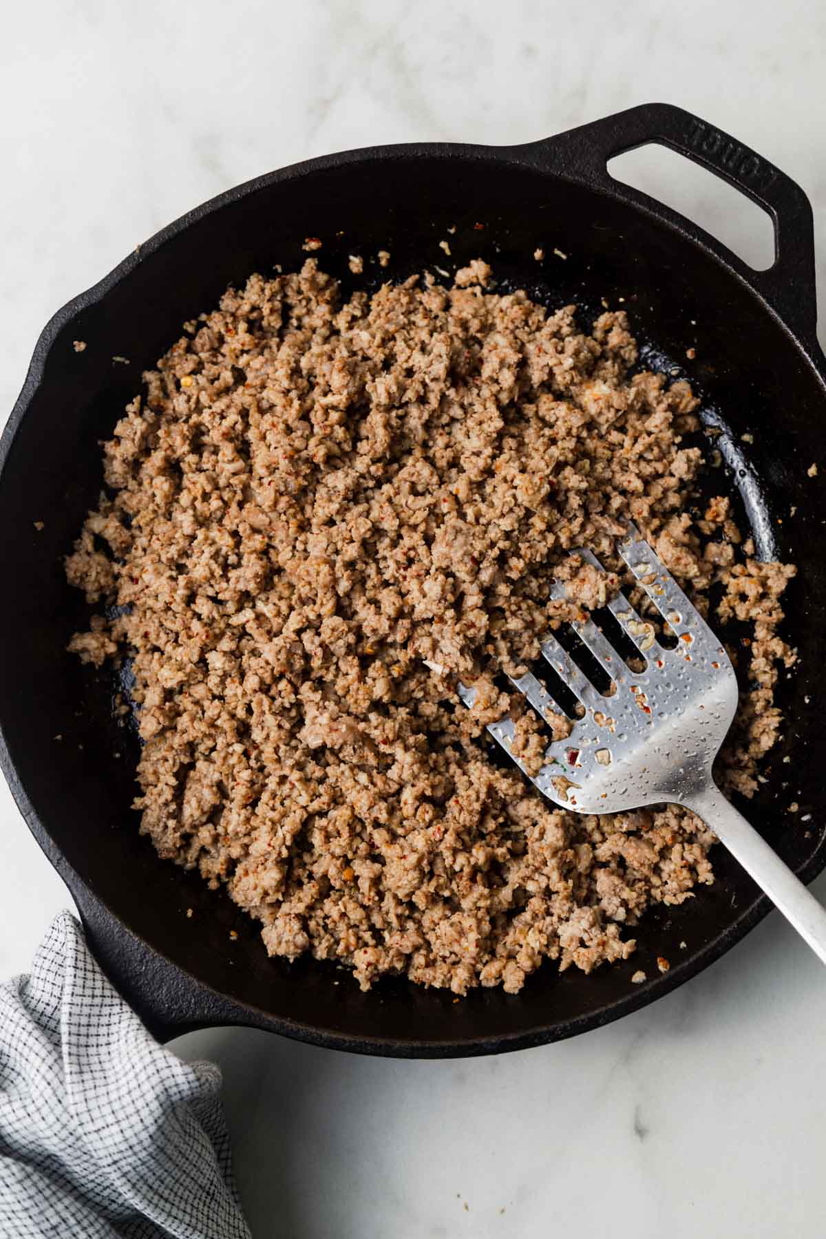 sauteed ground beef with garlic and chili flakes.