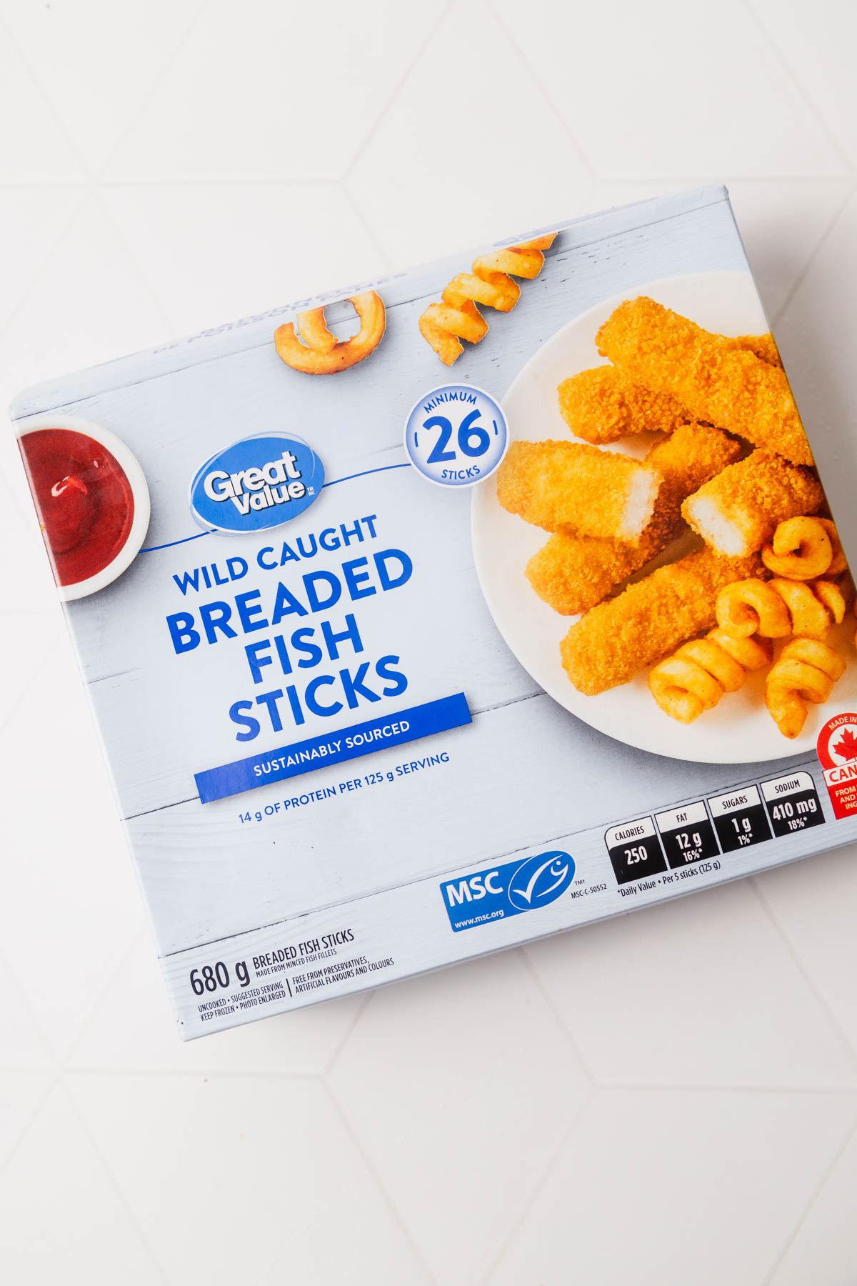 frozen fish stick in a box.