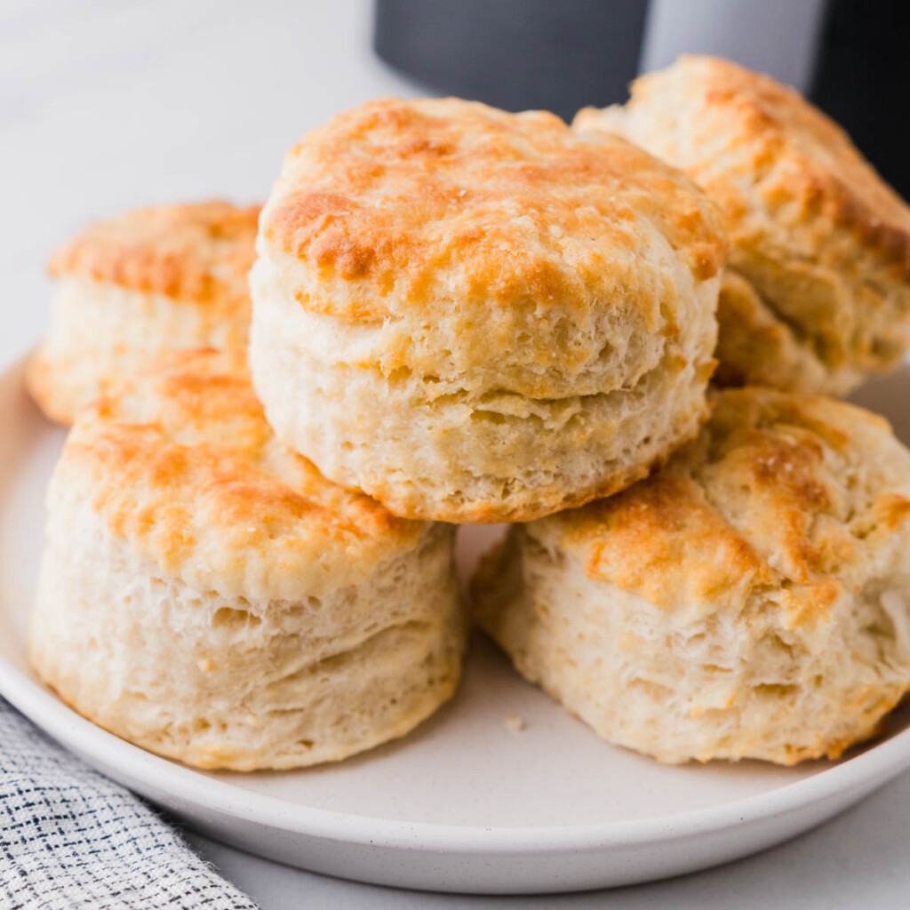 air fryer biscuits on a plate.