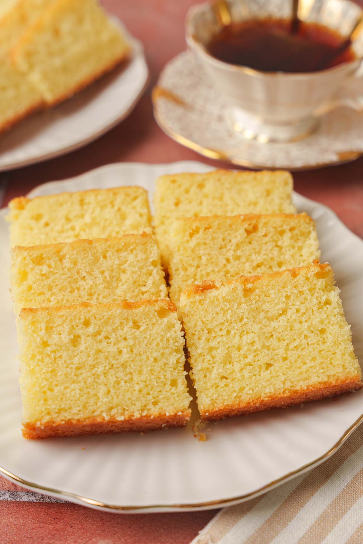sri lankan butter cake slices on a plate.