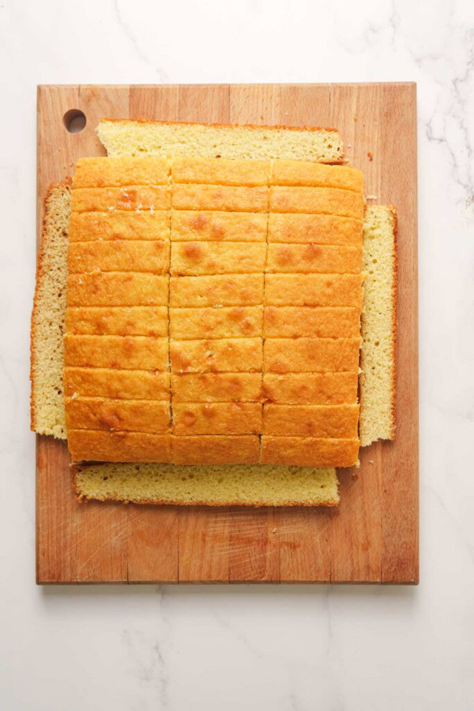 Sliced butter cake on the board.
