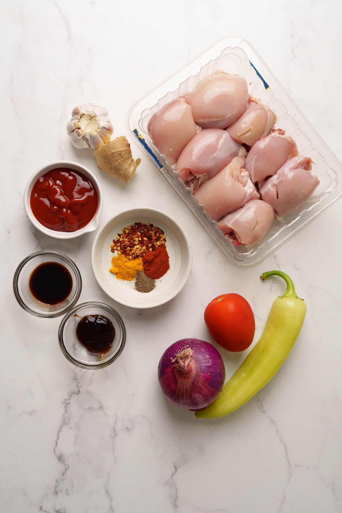 ingredients for sri lankan devilled chicken.