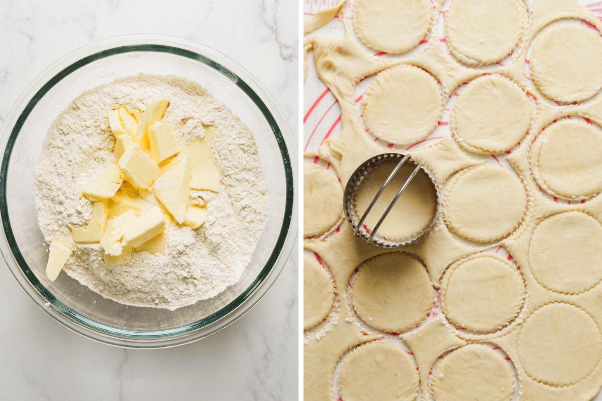 making the dough, rolling and cutting pieces out.