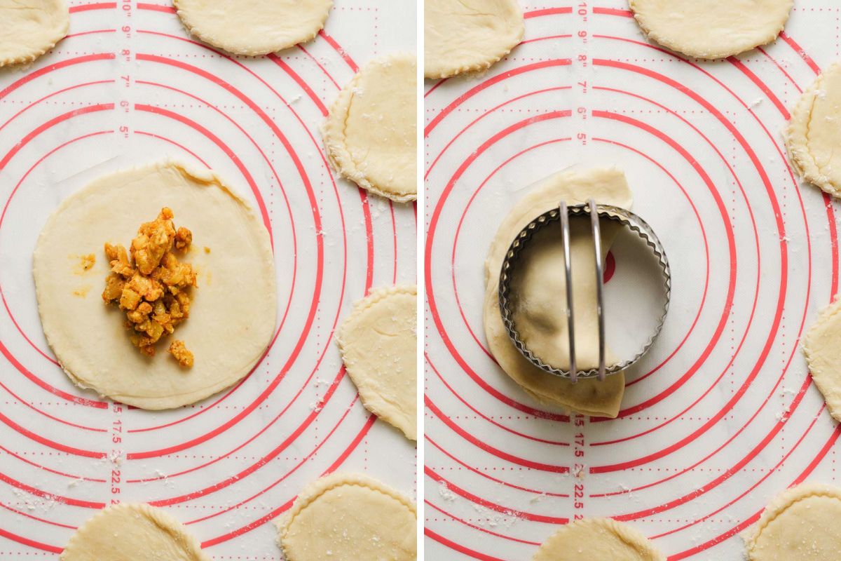 filling the dough and sealing them.