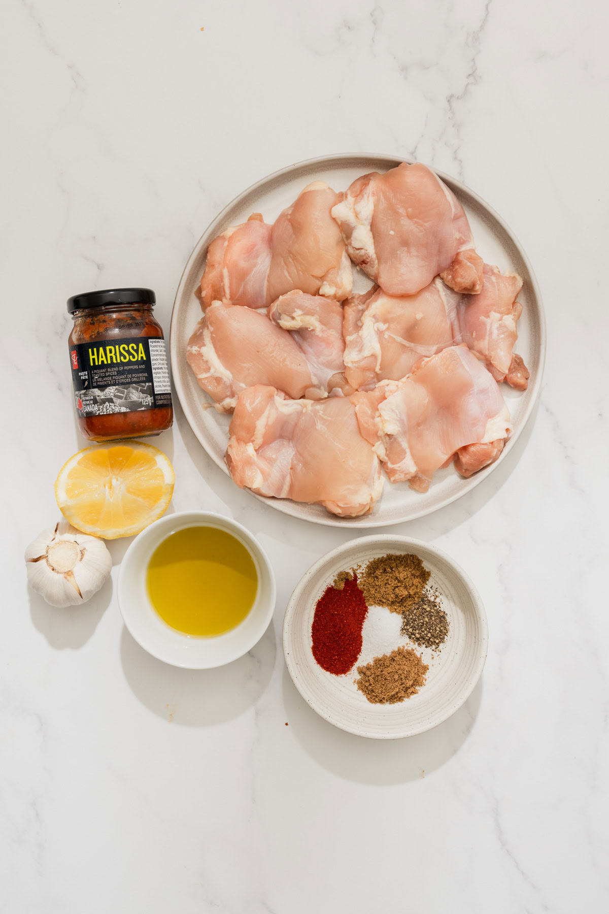 ingredients for harissa chicken in the air fryer.