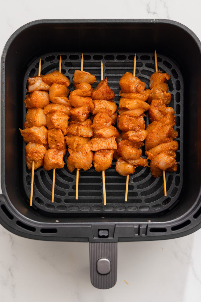 marinated chicken skewers in the air fryer.